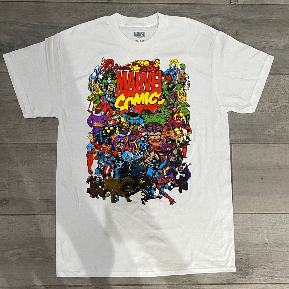 Marvel Comics White T-Shirt with Colorful Superheroes